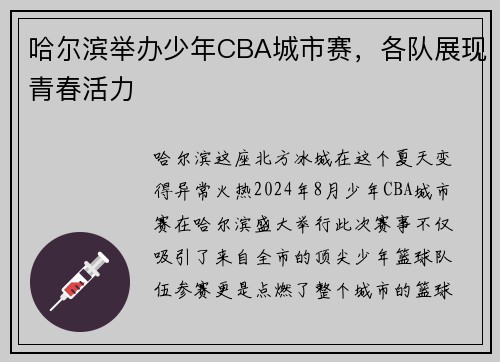 哈尔滨举办少年CBA城市赛，各队展现青春活力